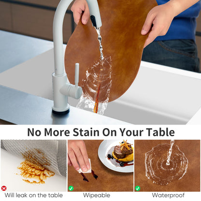 ADRIMER Placemats, Heat Resistant Oval Placemats Set of 6 Washable 12 x 17 Inch, Waterproof Table Mats, Wipeable Pu Place Mats for Kitchen, Dining Room, Turmeric Brown