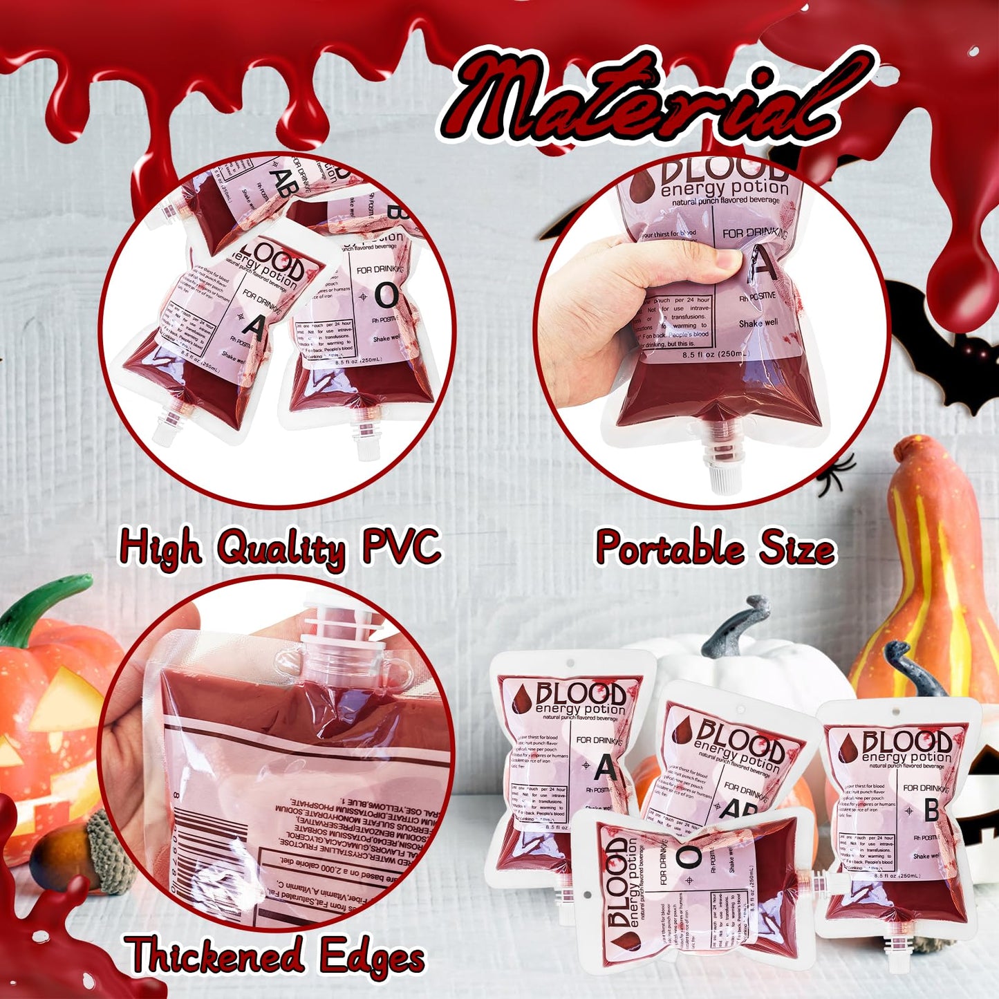 40 Pack Blood Bags for Drinks,8.5oz Halloween Decoration Drink Container,Reusable Food Grade Drink Pouches with Funnel,Nurse Party Decorations Halloween Party Favors