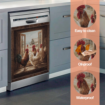 Chicken Rooster Dishwasher Magnet Cover Farmhouse Hen Reuseable Refrigerator Magnet Cover Decal Kitchen Fridge Hoilday Party Decor, 23 W x 26 H