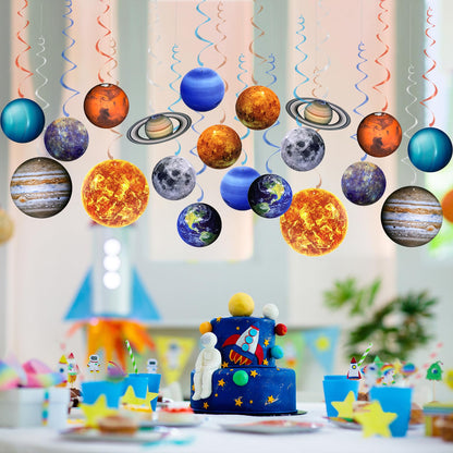 40PCS Space Solar System Theme Hanging Swirls Decorations, Outer Space Party Supplies Ceiling Hanging Swirls for Birthday Baby Shower Party Decorations