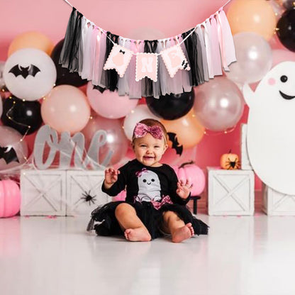 Spooky One High Chair Banner - Halloween Spooky Highchair Banner 1st Birthday, Little Ghost Halloween First Birthday Party Decorations for Cake Smash, Photo Props