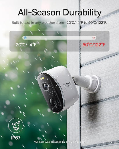 Baseus Security Cameras Wireless Outdoor, N1 2-Cam Kit with True 2K Clarity, No Monthly Fee, 16TB Expandable Local Storage, 210-Day Battery Life, Spotlight & Alarm, Works with Alexa and Google Home