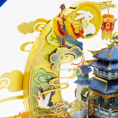 MU Moon Palace 3D Metal Puzzles for Adult to Build Assembling with Lighting Holder, Floating Building Craft Kit Mythical Island Model DIY Sets Metal Model Kits Building, Birthday Gift Home Desk Decor