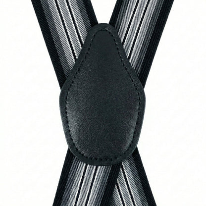 SUITUA Suspenders for Men 1¼" Classic X-Back Clip-on - Adjustable Elastic Suspenders for Jeans, Dress Pants, Wedding & Groomsmen (Triple Black Gradient Stripe)