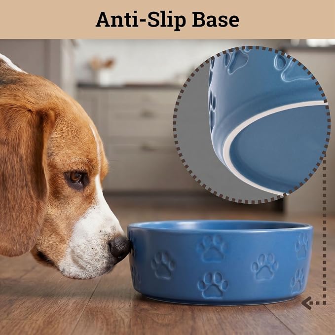 Ceramic Dog Bowl Set of 2 with Anti-Skid Base - 6.5" Wide x 2.5" Tall Ceramic Dog Bowls Medium Sized Dogs - 3.8 Cup Capacity Food and Water Bowls for Dogs - Rubber Bottom Pet Bowl Set of 2 Medium Size