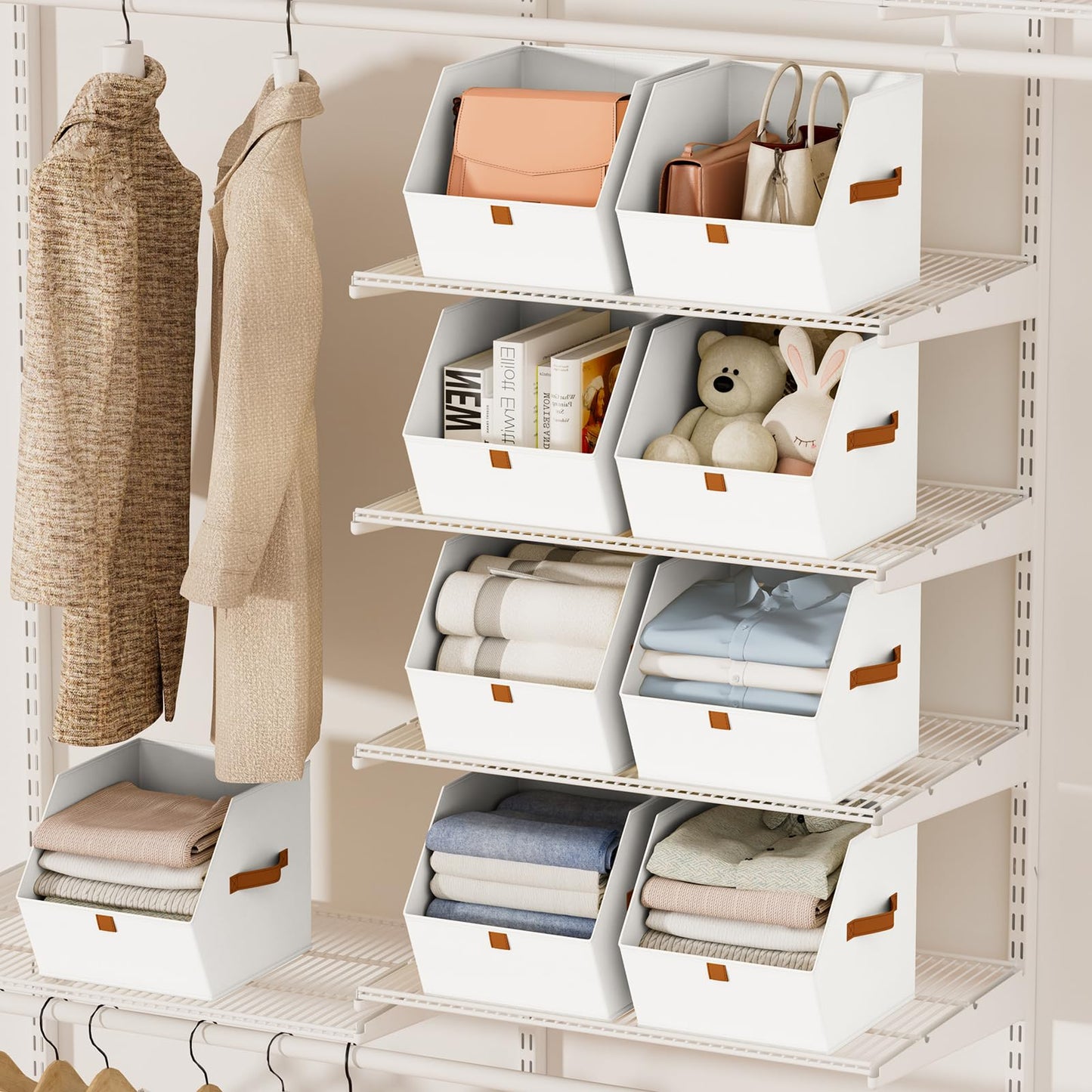 Homsorout Fabric Closet Storage Cubes - 6 Pack Square Storage Bins with Dual Handles for Clothes, Towels, Toys, Cube Storage Organizers for Bedroom, Nursery, Shelves, Closet, Small Spaces, White