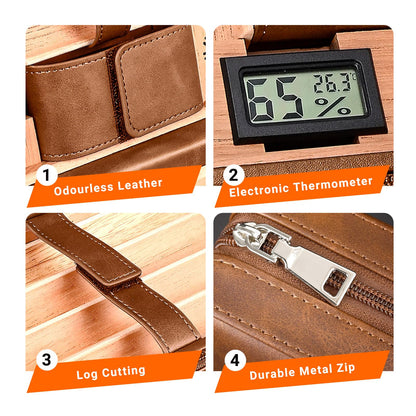 Cigarol Cigar Humidor Case, Leather Travel Humidor Case, Portable Cedar Wood Lined Cigar Box with Digital Hygrometer & Humidifier Accessories, Holds 6 Cigars, Gifts for Men (Brown)