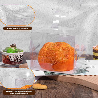 Limbeuuu 20Pcs Transparent Bakery Boxes with Handles, Mini Clear 5in 6in Cake Boxes,Clear gift box,Treat Box for Cake Chocolate Donut,Pastries,Cookies(6x6x5 in)