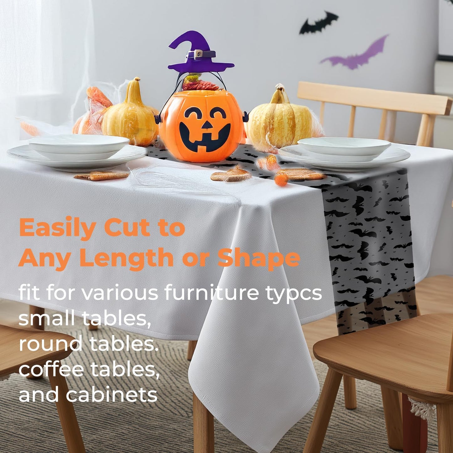 Yonuni Halloween Table Runner, Black Bat Table Runners for Halloween Decor/Party Dinner Table Decoration