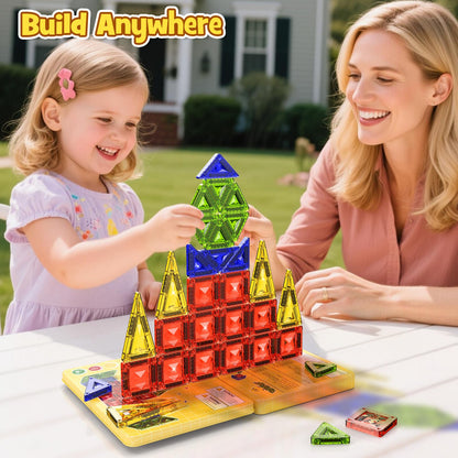 Mini Magnetic Tiles Travel Set - 40PCS Diamond Texture Magnetic Building Blocks for Kids, 10% Thicker & Portable Yellow Metal Storage Box, Montessori STEM Educational Toys Gift for Ages 3+