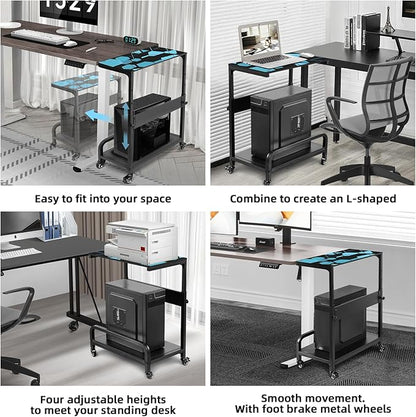 Height Adjustable Computer Tower Stand, Compact Printer Stand, 2 Tier for ATX Case, Extra Large CPU Floor Stand PC Tower Stand CPU Holder Cart with Guard Rail 32.7" X 21.6" X 15.8", Blue