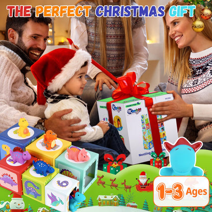 KMTJT Toddlers and Babies Dinosaur Sorting and Stacking Toys Blocks for 1-3 Kids Preschool Learning, Numbers Nesting Boxes Montessori Toys Gifts for 1 2 3 Year Old Baby Boys Girls