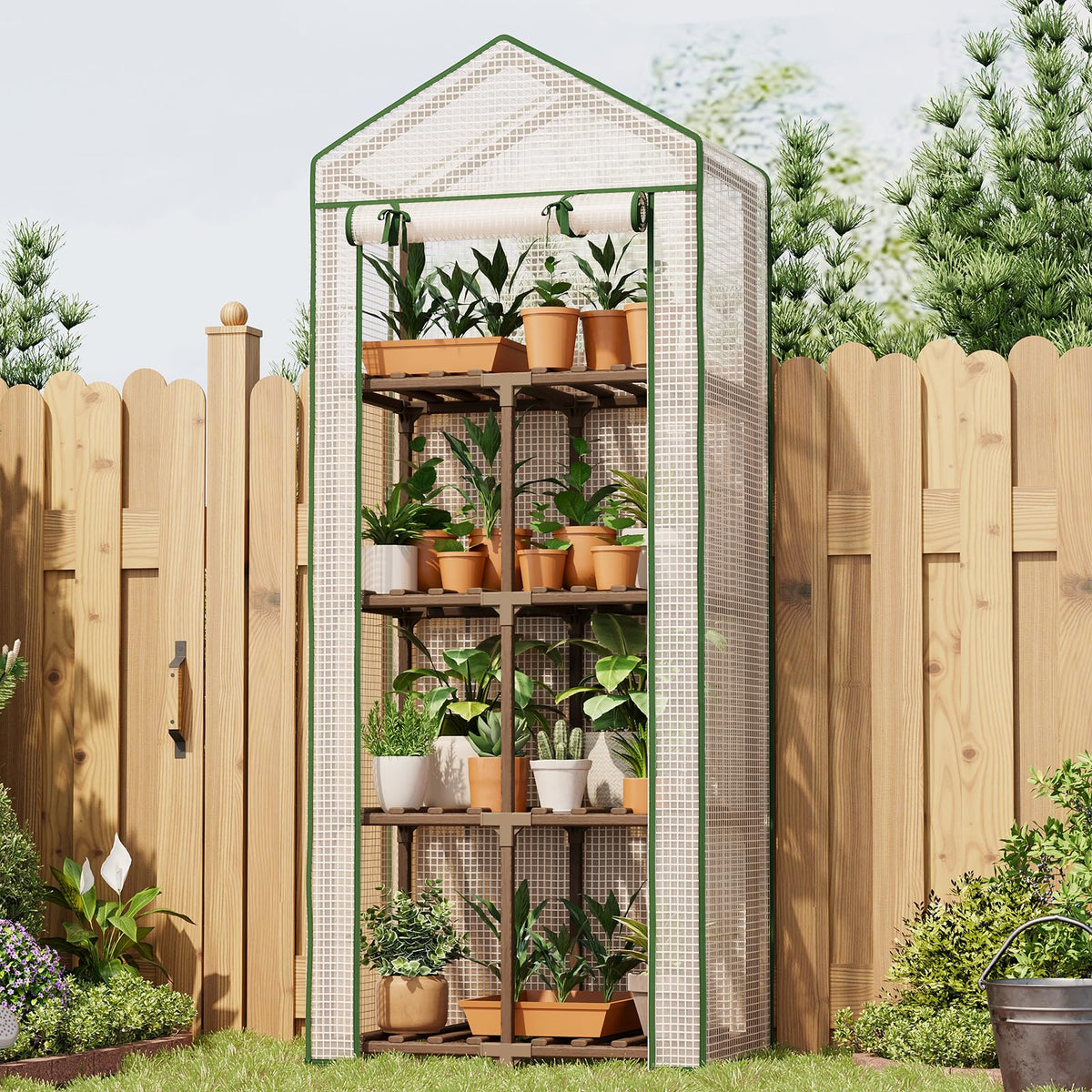 4 Tier Bamworld Mini Greenhouse for Outdoor Indoor 22 x 16 x 66-Inch Portable Greenhouses with Reusable PE Cover Small Greenhouse Kit for Outside Heavy Duty Patio Wooden Greenhouse Tent