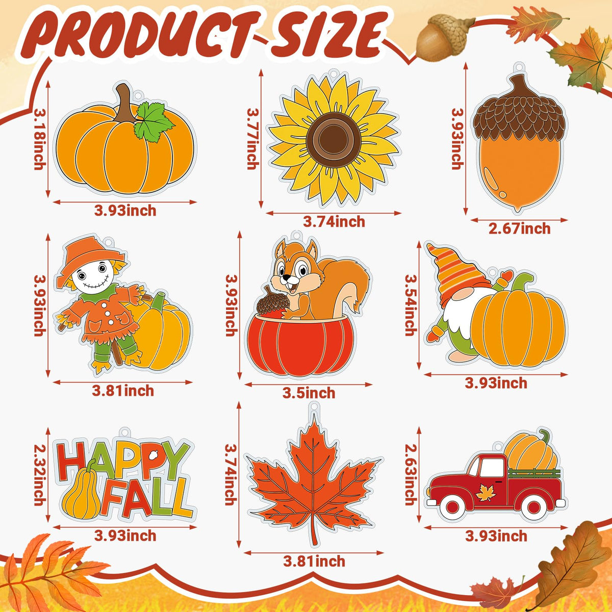 Pasimy 36 Sets Fall Crafts Kit Pumpkin Leaf Suncatchers Paint Your Own Autumn Window Hanging Ornaments Decorations DIY Thanksgiving Activities Arts Classroom Project Harvest Party Favors(Harvest)