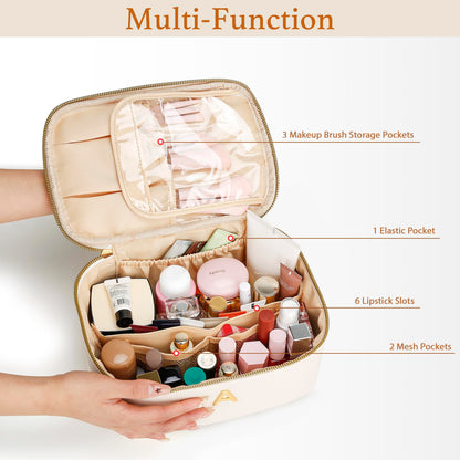 CLOUDWINGS Gifts for Women Travel Makeup Bag Personalized Cosmetic Bag Portable Large Capacity Toiletry Bag(Beige-E)