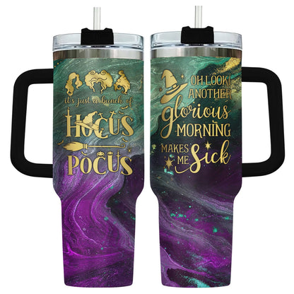 34HD Hocus Witch Tumbler 40oz with Handle Straw, Engraved Glorious Morning Stainless Steel Insulated Travel Coffee Cup - Spooky Birthday Gift for Festival Fans, Him Her & Movie Lovers