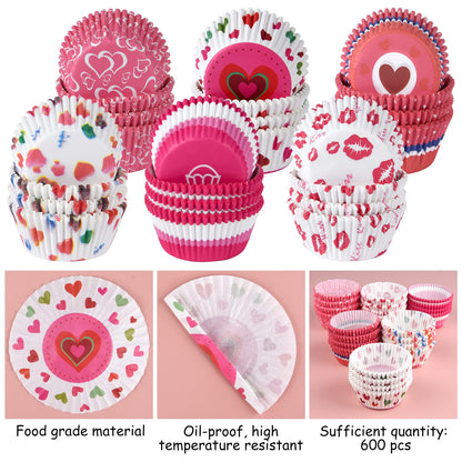 ELECLAND 600 Pcs Valentine's Day Cupcake Liners Baking Muffin Paper Cups Cases Baking Cups Wrappers Decorations for Party Supplies