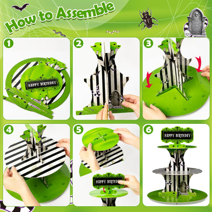 BHronony Beetle Cupcake Stand Decorations - 3 Tier Horror Movie Halloween Party Cake Toppers Tiered Stand, Horrible Theme Paper Cupcake Tower Cactus Dessert Holder for Birthday Bar Supplies (2PCS)