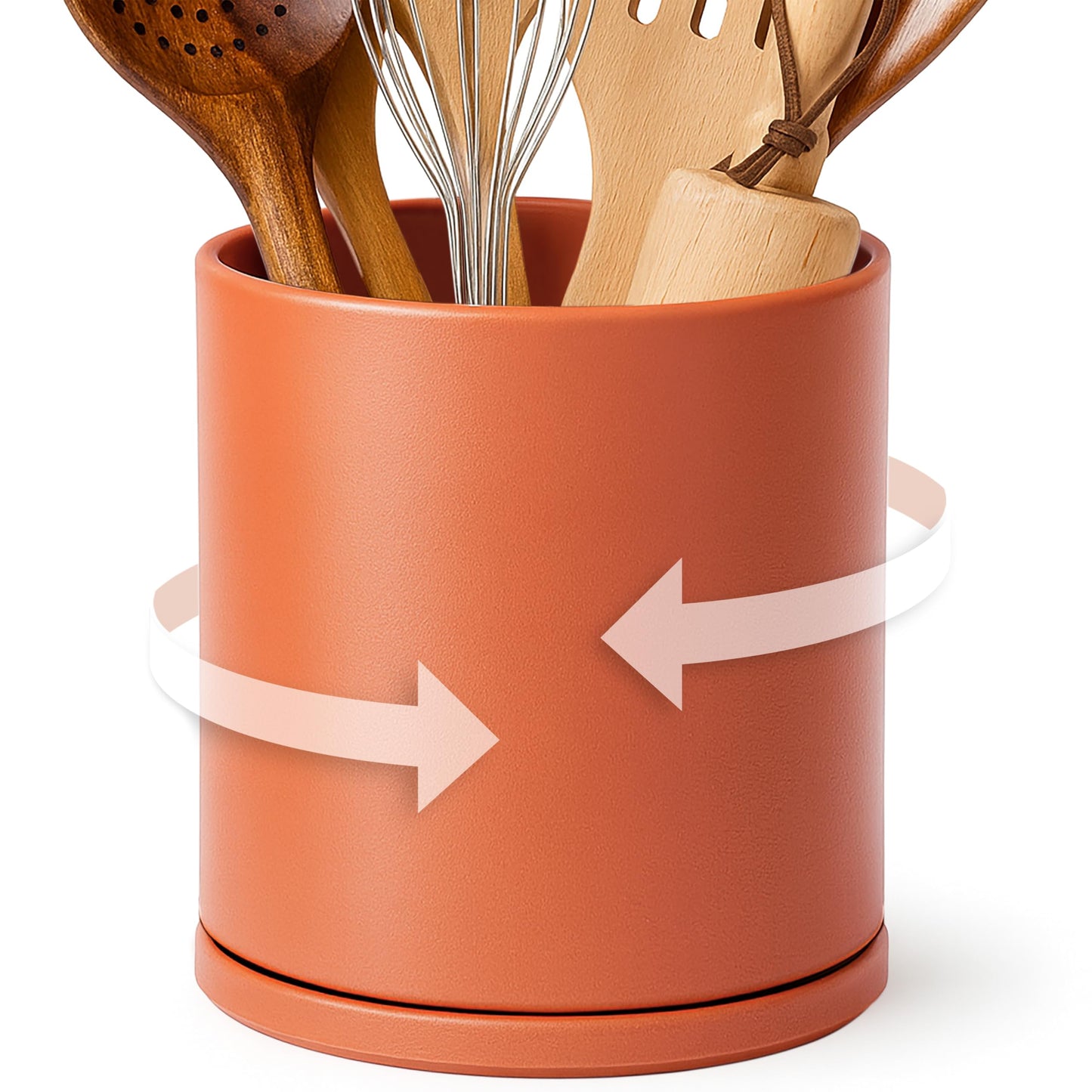D'vine Dev 360° Rotating Utensil Holder – 7.2" Kitchen Utensil Crock for Countertop, Modern Cooking Tool Organizer for Kitchen Storage & Décor, Pumpkin, 72-X-E-2