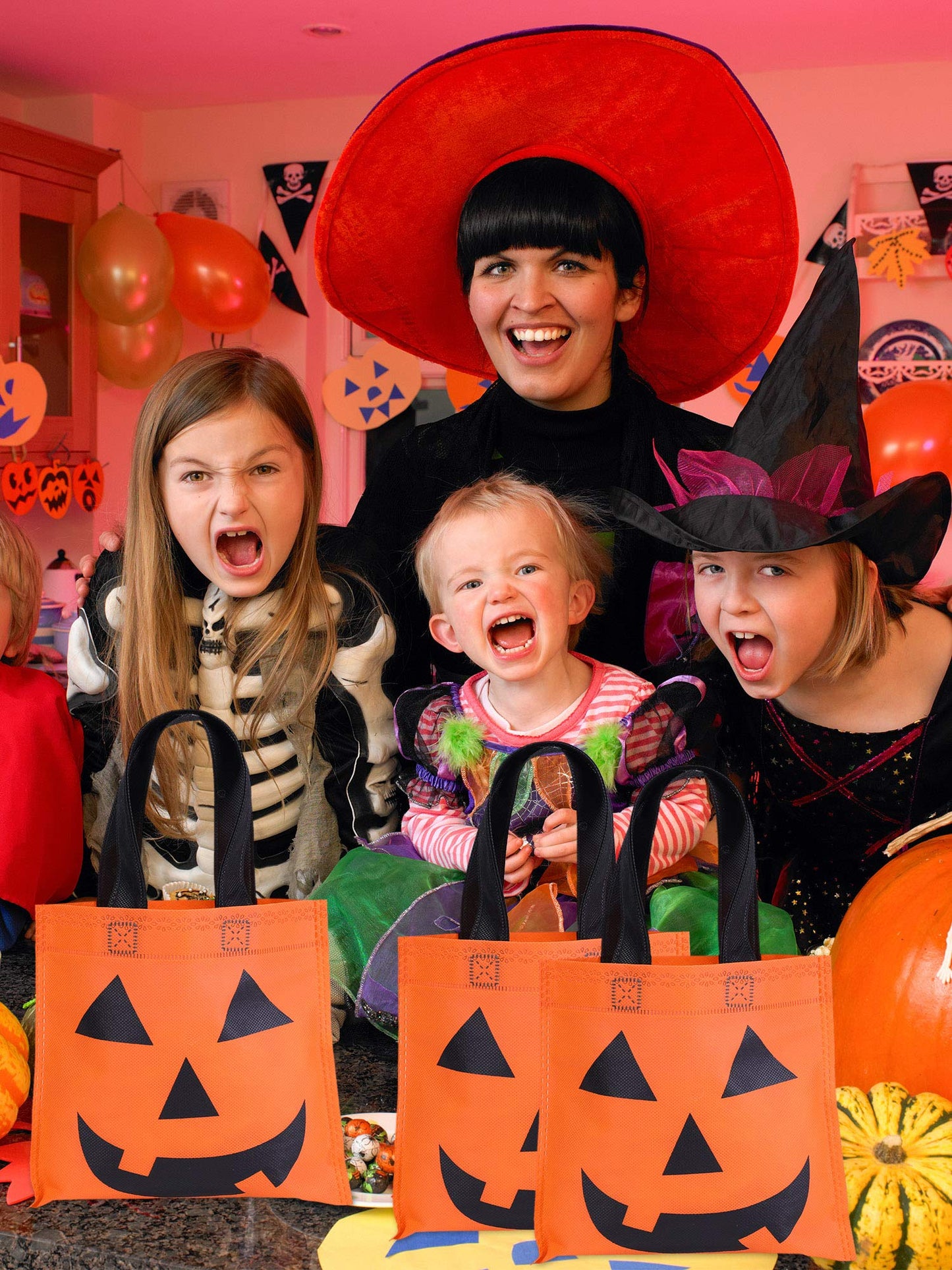Boao 24 Pieces Halloween Lantern Pumpkin Tote Bags Non Woven Candy Bags for Halloween Party(12 x 12 Inch)