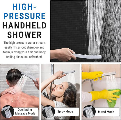 G-Promise All Metal 16 Inch Rain Shower Head with Massage Mode Handheld Spray Combo, 3-Way Diverter with Pause Setting, Full Body Coverage, Modern Bathroom Upgrade (Chrome)