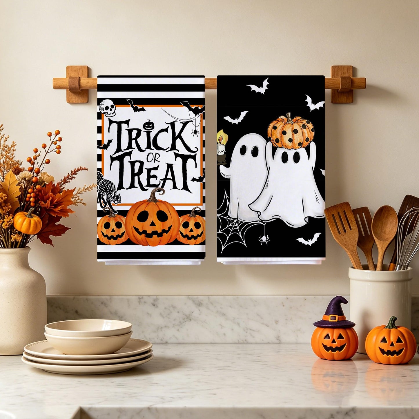 Hexagram Halloween Kitchen Towels, Black Halloween Hand Towels for Bathroom
