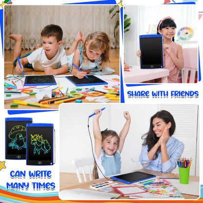 Zhehao 24 Pieces LCD Writing Tablet Doodle Board 8.5 Inch Colorful Reusable Screen Board Pad Reusable Drawing Writing Learning Educational Pad Toys for Girls Boys 8-10 3-10(Blue,Round Style)