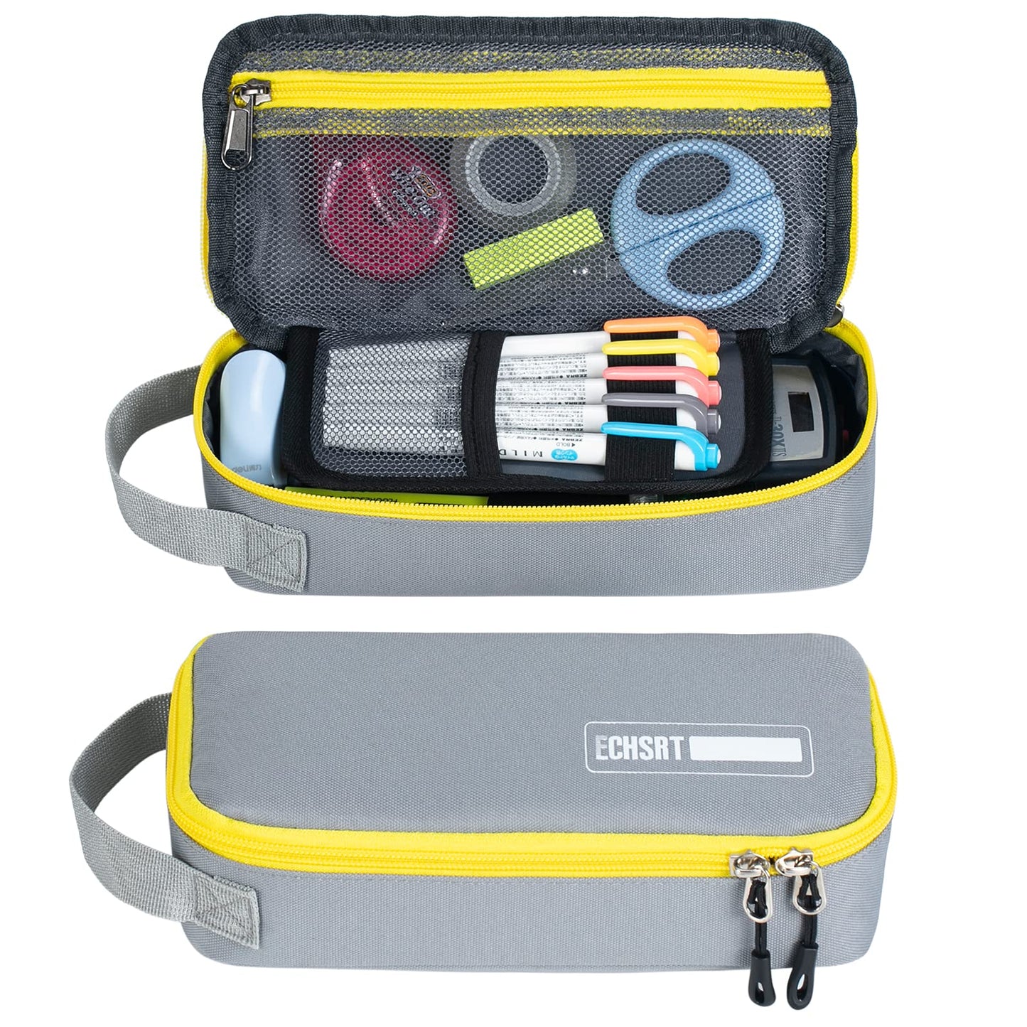 ECHSRT Large Pencil Case, Aesthetic Pen Pouch with Big Capacity, Minimalist Portable Stationery Bag with Handle for Office Organizer Grey Pencil Cases
