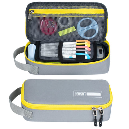 ECHSRT Large Pencil Case, Aesthetic Pen Pouch with Big Capacity, Minimalist Portable Stationery Bag with Handle for Office Organizer Grey Pencil Cases