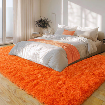 plumlik 6x9 Large Area Rugs for Living Room, Orange Fluffy Shag Rug for Bedroom and Nursery, Soft and Comfy, Big Fuzzy Carpet for Kids, Girls, Boys Room Dorm Home Decor Aesthetic, Upgrade Non Slip