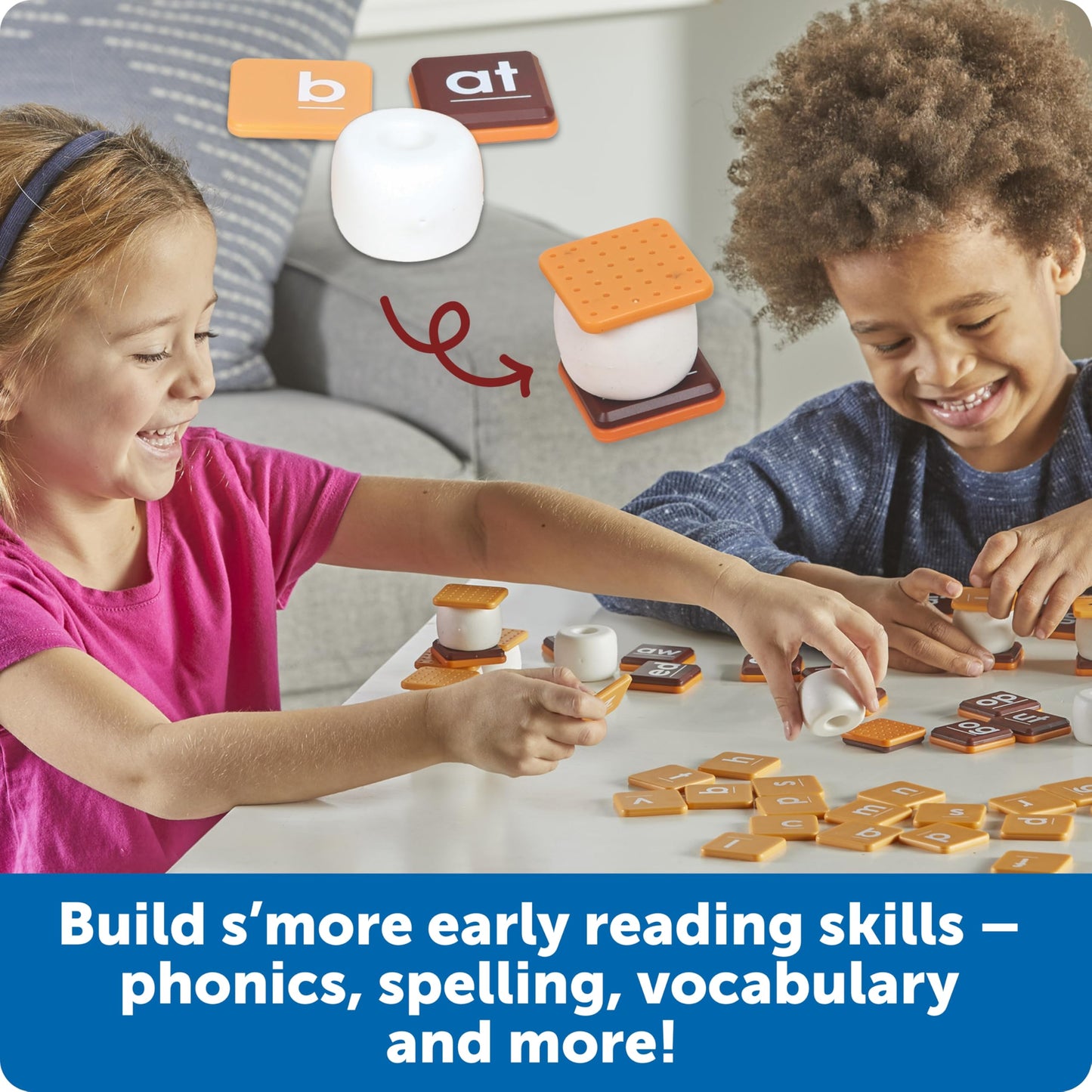 Learning Resources Let's Spell S'mores - Montessori Toys, Kindergarten Learning Activities, Phonemic Awareness Flash Cards, Dyslexia Tools for Kids, Speech Therapy Materials, Learn to Read