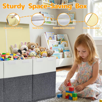 Extra Large Toy Storage Box with Lid, Collapsible Kids Toy Box, Sturdy Toys Storage Chest Bin Organizer Basket with Dividers for Kids, Boys, Girls, Living Room, Bedroom, Nursery, Playroom, 40"x14"x16"