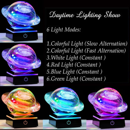 3d Solar System Model Galaxy Crystal Ball 80mm 3.15inch - Saturn Shape Outer Space Astronomy Gifts Room Decor Unique Gifts For Men Him Birthday Dad Physics Science Teacher Night Light Planet Lamp