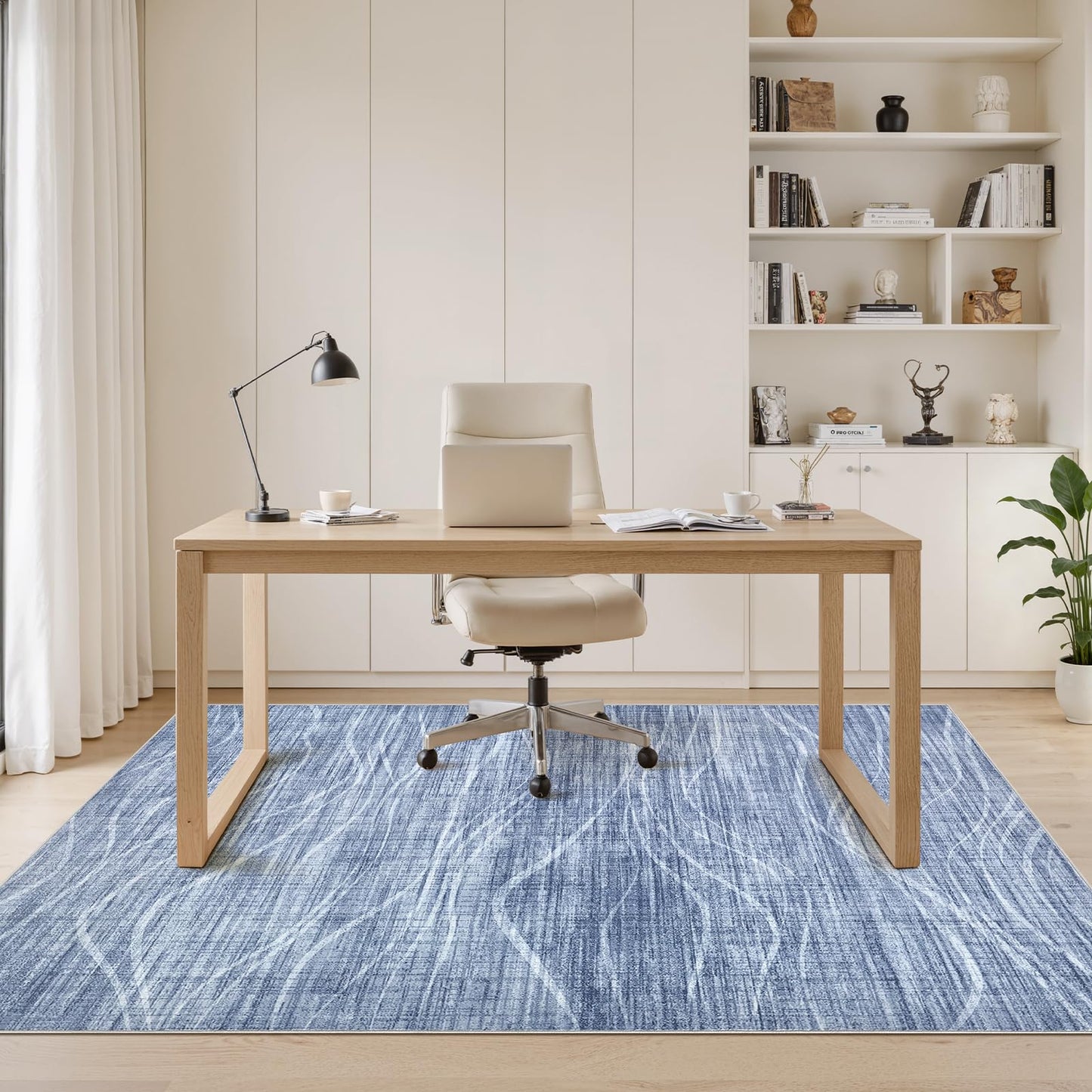 WITSHOCK 5x8 Area Rug Blue Rug for Living Room, Washable Rugs for Bedroom Dining Room Kitchen Nursery, Modern Wave Striped Rugs, Non Slip Stain Resistant Lightweight Carpet Home Decor, Blue