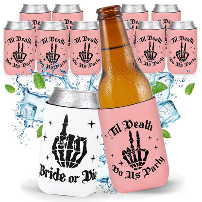 CiyvoLyeen 12PCS Bride or Die Bachelorette Can Coolers, Gothic Till Death Do Us Party Can Sleeves for Bridal Shower, Reusable Beer Bottle & Soda Holders