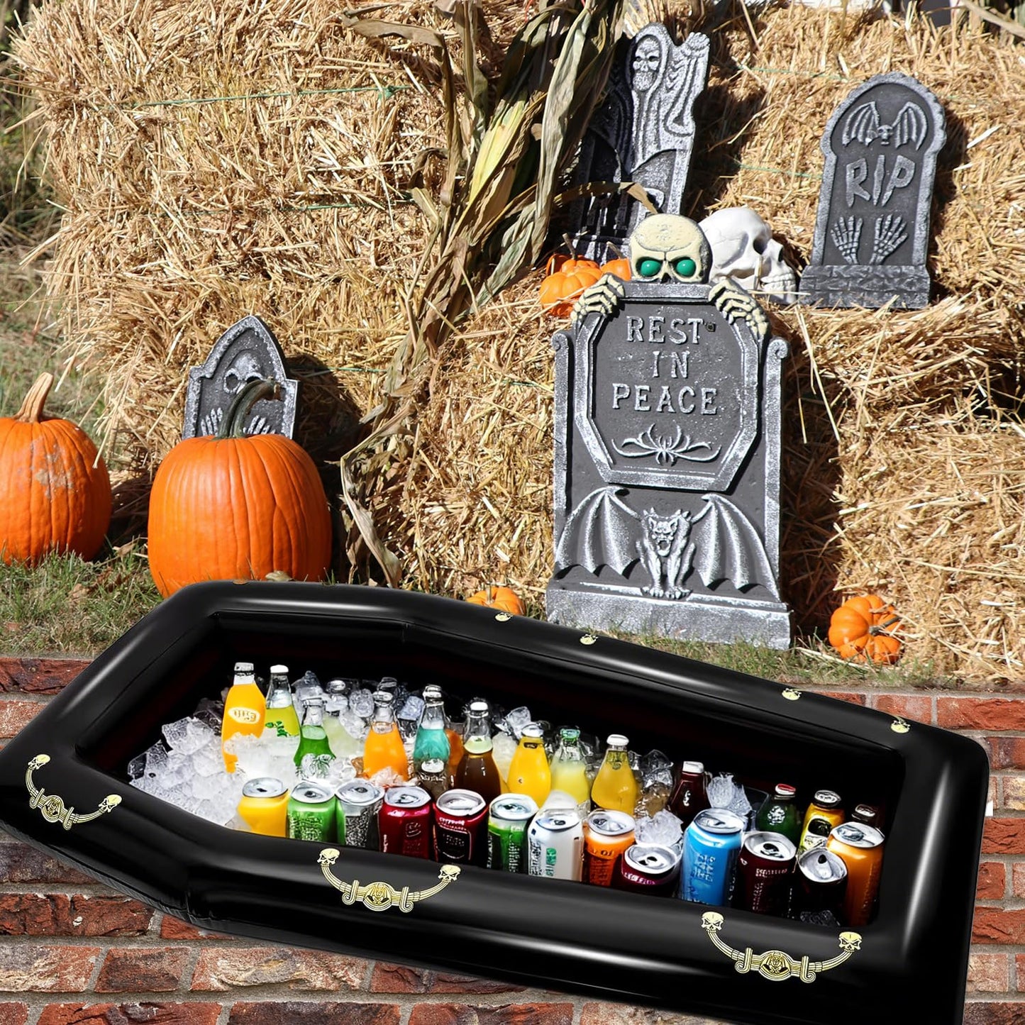 Belit Inflatable Coffin Cooler, 52 Inch Drink Containers for Halloween Party, Pool Party, Spooky Decor