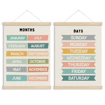 MOTERMATE Months of the Year Days of the Week Poster Hanger Frame, Nursery Wall Hanging Decor Art Framed for Kids Room Bedroom Playroom Classroom, Kids Nursery Wall Poster Prints, 12x16 Inch Set of 2