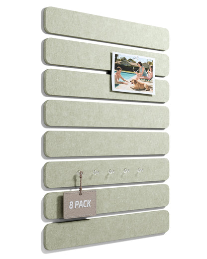 Fluxynara Cork Board Alternative Felt Strip Board 8-Pack 13"x2", Office Pin Board with 50 Push Pins, Adhesive Install for Bedroom Door & Home Office (Sage)