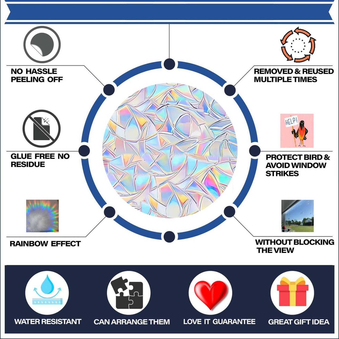 Fairy Anti-Collision Window Decals for Bird Strikes - Non-Adhesive Prismatic Clings, Rainbow Suncatcher Stickers to Save Birds From Collisions