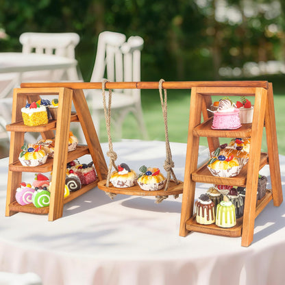 Wisreach Wooden 3 Tier Cupcake Stand, Rustic Cupcake Display Stand for Dessert Table, Foldable Serving Tray Tower for Party, Wedding, Birthday, Baby Shower, Holiday Events
