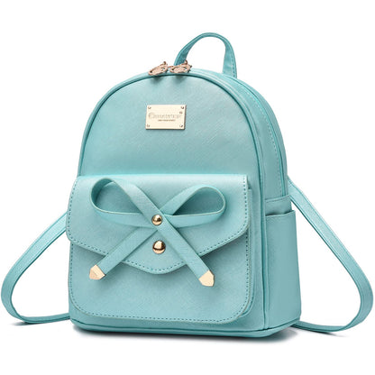 I IHAYNER Girls Bowknot Small Leather Backpack Cute Backpacks for Teen Girls Mini Backpack Purse for Women Mini Backpack for Girls Pearl Blue
