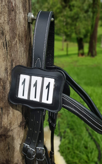 Echo Beach Equestrian Genuine Leather Number Holder Pair for Bridle or Saddle Pad. 3 Digit Easy Change Numbers. Built in Clip for Secure Attachment. 2 Number Holders Included