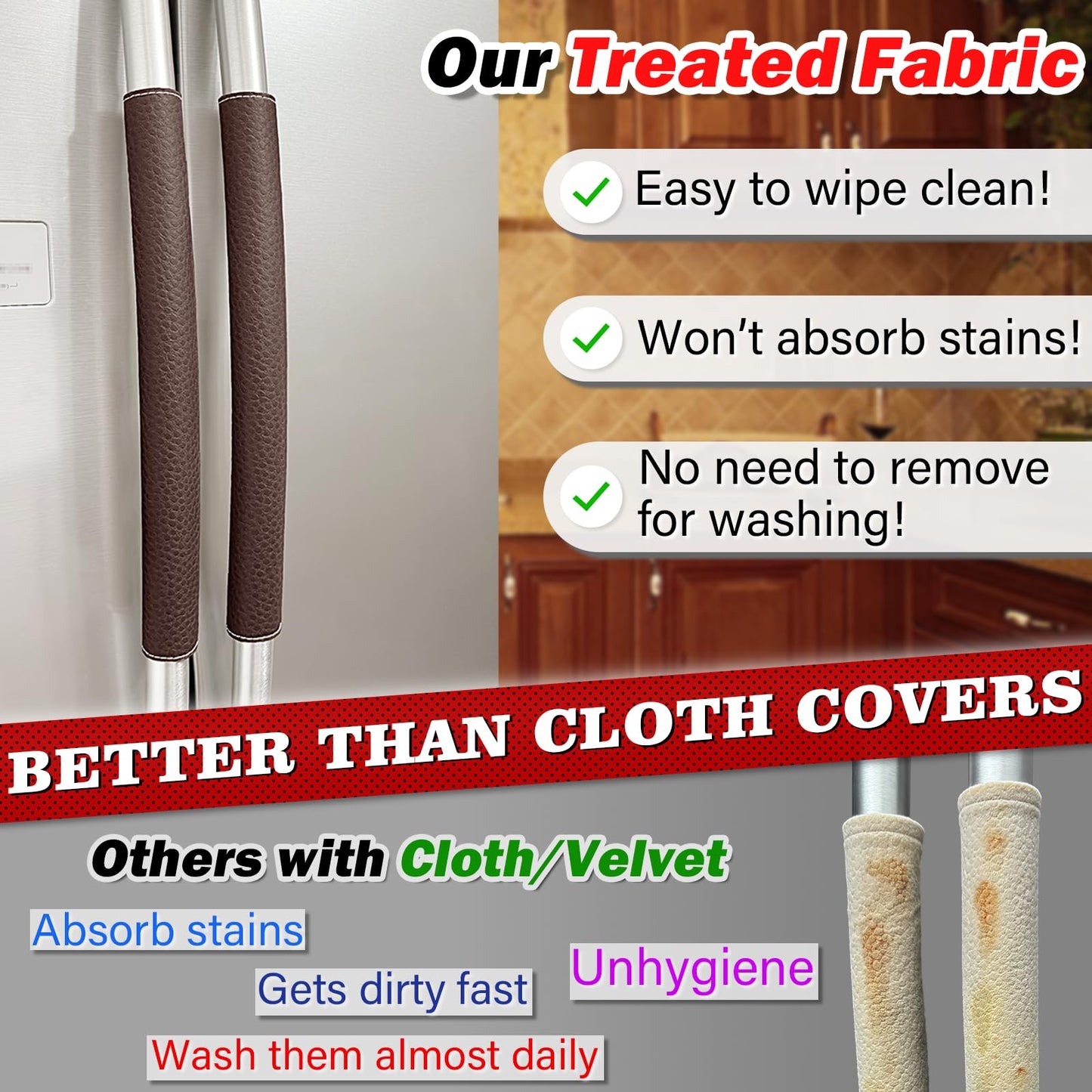 Rikzor Refrigerator Handle Covers, 6 PCS, Adjustable Appliance Handle Covers, Keep Your Kitchen Clean, Microwave Oven Stove Dishwasher Handle Protector, Non Slip Fridge Handle Cover (Dark Brown)