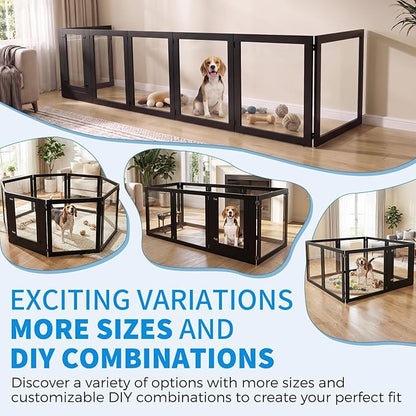 Heavy Duty Clear Acrylic Dog Playpen for Small/Medium Pets – 32" High Clear Pet Pen with Sturdy Metal Frame, Walk-in Kennel, Expandable Indoor & Outdoor Pet Play Yard (Black, 8 Panels Including Door)