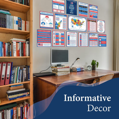 Wallbuddy US Government Educational Classroom Posters Set of 15 | Unframed Government Structure Civics & History Decor | American Teacher Must Have Classroom Essentials High School (12x16)