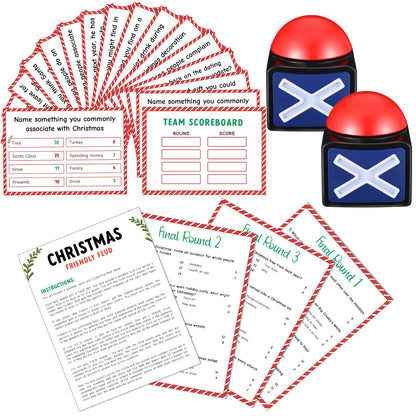 Syhood Christmas Friendly Feud Card Game with 2 Answer Buzzers, Fun Xmas Family Trivia Quiz Party Game Night Activities for Adults, Office, Large Group and Team Building