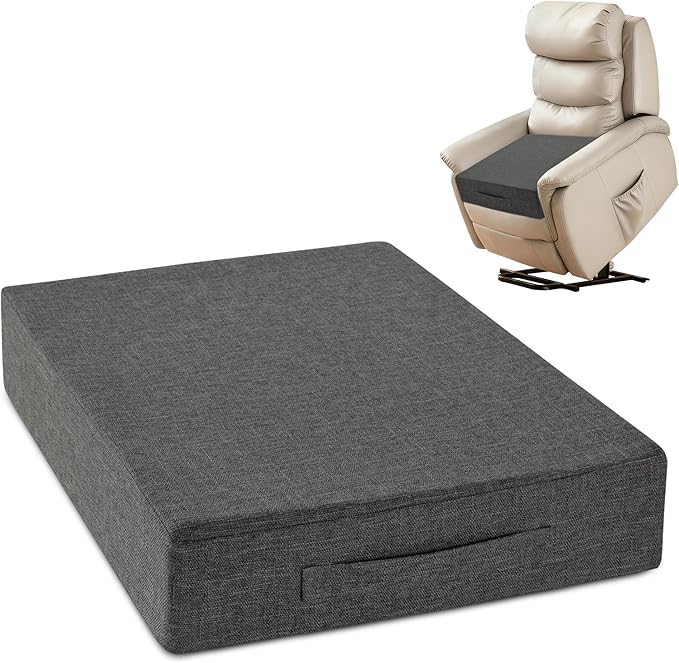 Recliner Cushions for Elderly 20x20x4 Inch Thick Large Recliner Seat Cushion with a Handle Square Non Slip Chair Pads with Washable Cover for Couch Armchair Chairs Dark Grey