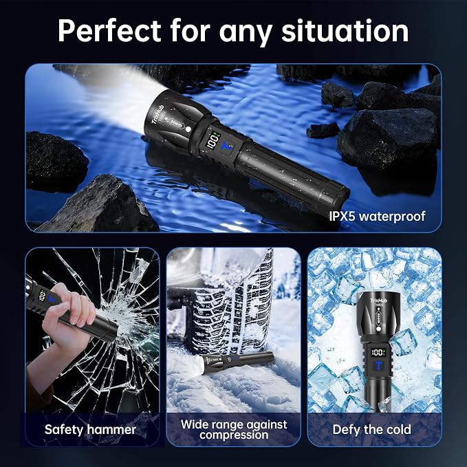 TrixHub Rechargeable Flashlights High Lumens 2Pack, 5Mode Flash Light with LCD Digital Display, Super Bright Adjustable Tactical Flashlight, High Powered LED Handheld Flashlight for Home
