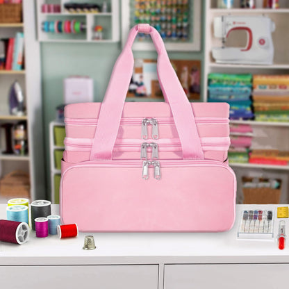 SINGER Sewing Accessories Organizer (Bag Only) – Double Layer Portable Sewing Storage Bag | 2 Detachable Pouches and 18 Compartments, Large Sewing Supplies & Crafting Carry-all (Pink)