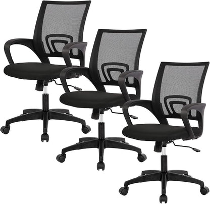 BestOffice | Ergonomic Office Chair | Mid-Back Swivel Desk Chair | Breathable Backrest & Lumbar Support | Adjustable Height | Sponge Seat | Rolling Wheels | Dark Black | for Adults & Women